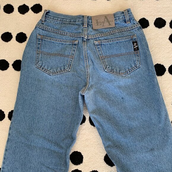 Vintage 90s LA Blues Mom Jeans 16 High Rise Faded Distressed Denim Tapered Leg - Picture 5 of 13